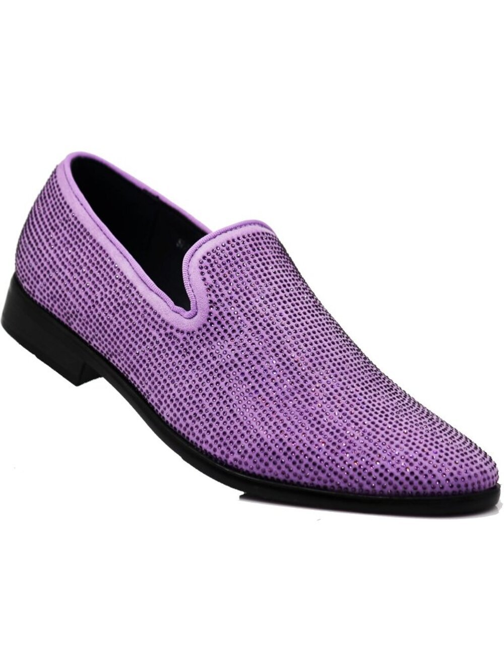 Enzo Romeo Men's Lavender Vintage Velvet Rhinestone Loafer Slip On Tuxedo Shoes